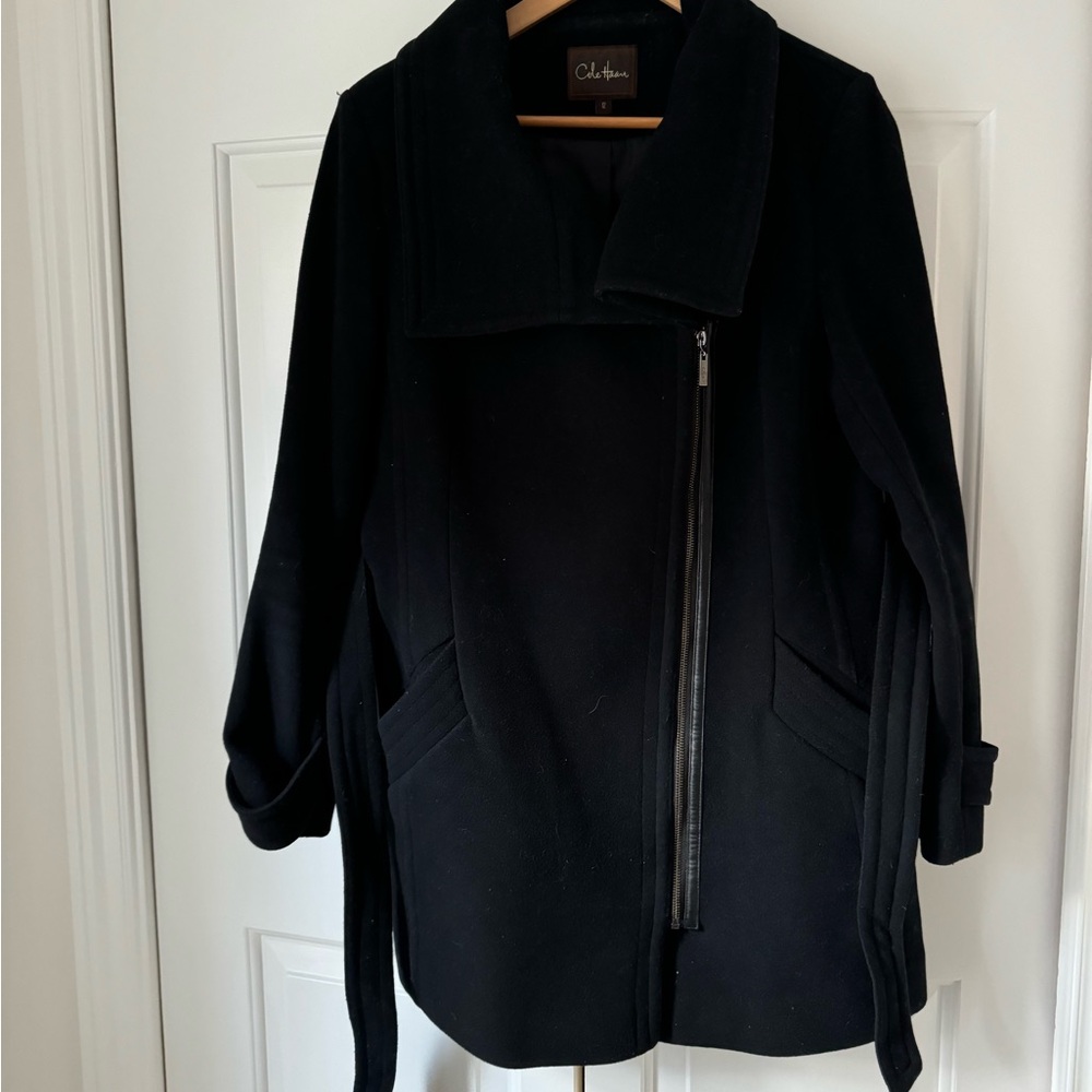 Cole Haan Belted Wool Coat with leather detail